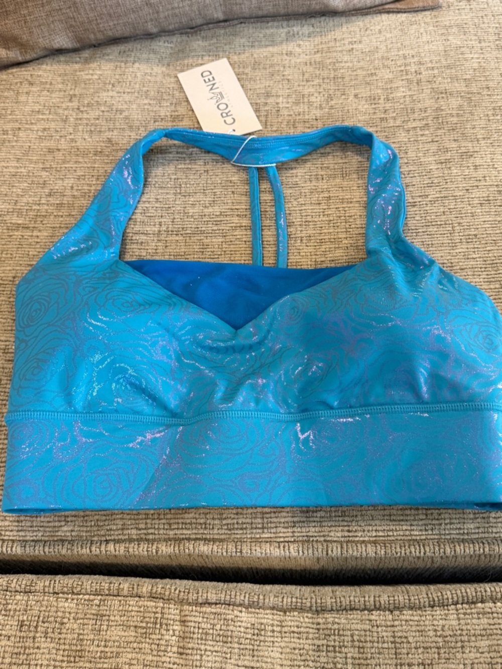 Crowned MIPMIP Blue Shimmer Rose-Print Sports Bra